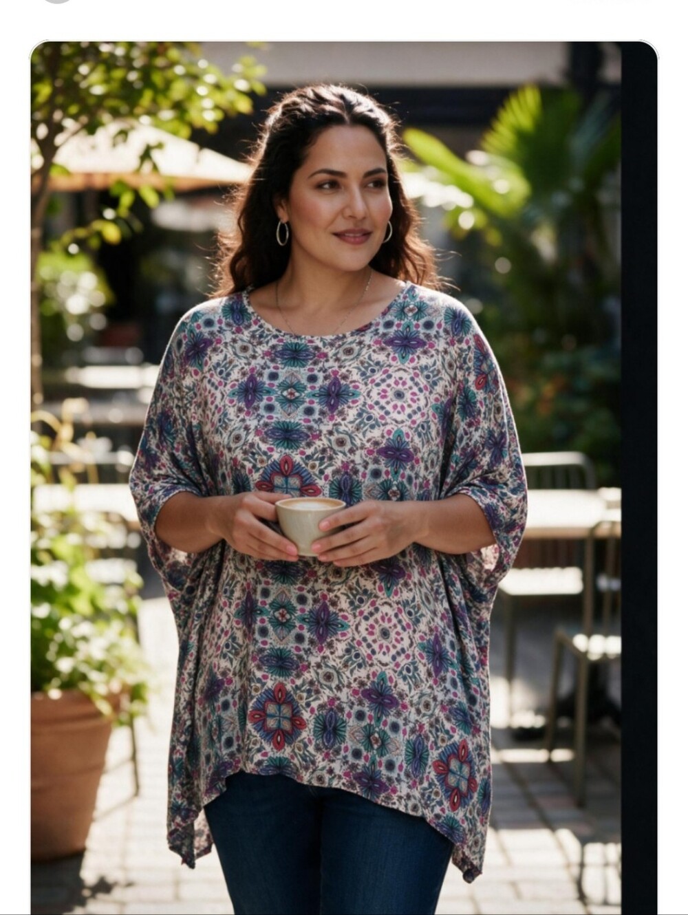 East 5th Brand Floral Print Dolman Sleeve Top - Multicolor FREE Earrings